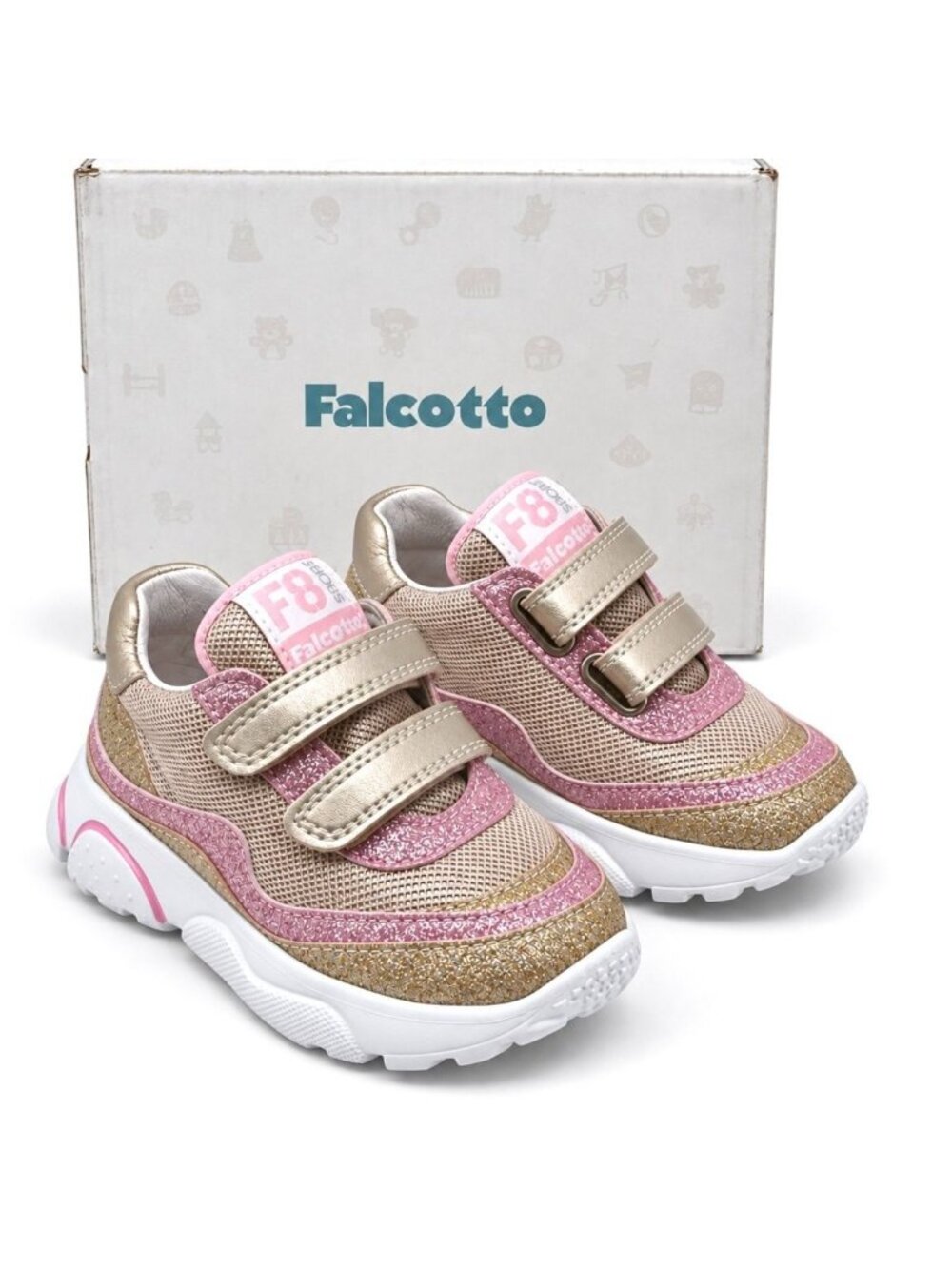 Toddler Girls Leather Sneakers Size 6 EU 22 Gold Pink Glitter Falcotto Amantea